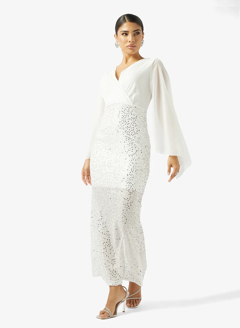 خزانة Shimmer Dress With Flutter Sleeves